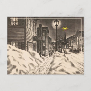 Village Street on a Winter Night With Star Postcard