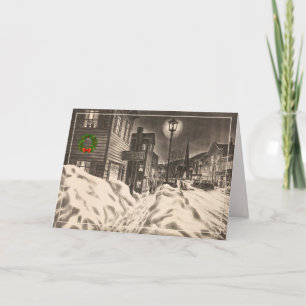 Village Street on a Winter Night Wreath Card