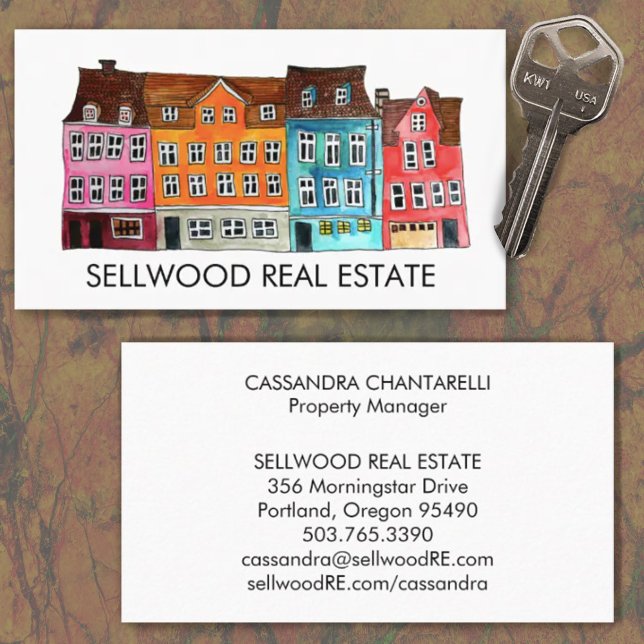 Village Watercolor Real Estate Broker Agent Lease Business Card (Creator Uploaded)