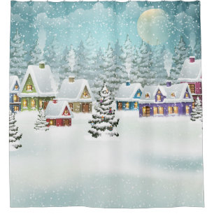 Village winter landscape with snow covered houses shower curtain