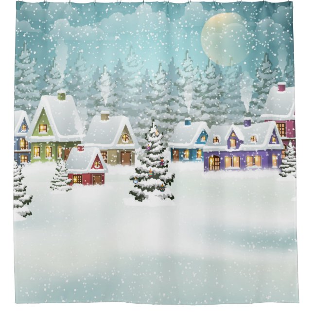 Village winter landscape with snow covered houses  shower curtain (Front)
