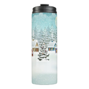 Village winter landscape with snow covered houses thermal tumbler
