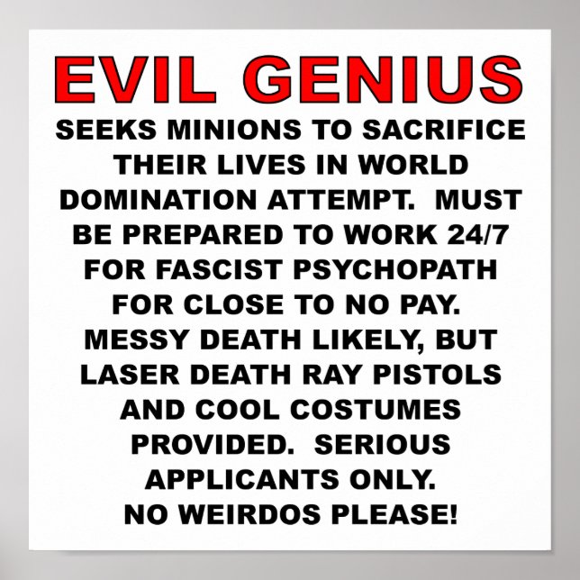 Villain Want Ad Funny Poster (Front)