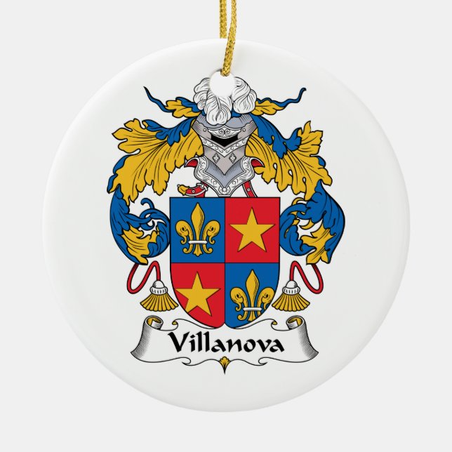 Villanova Family Crest Ceramic Tree Decoration (Front)