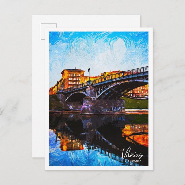 Vilnius Lithuania Beautiful Oil Paint Landscape Postcard (Front/Back)