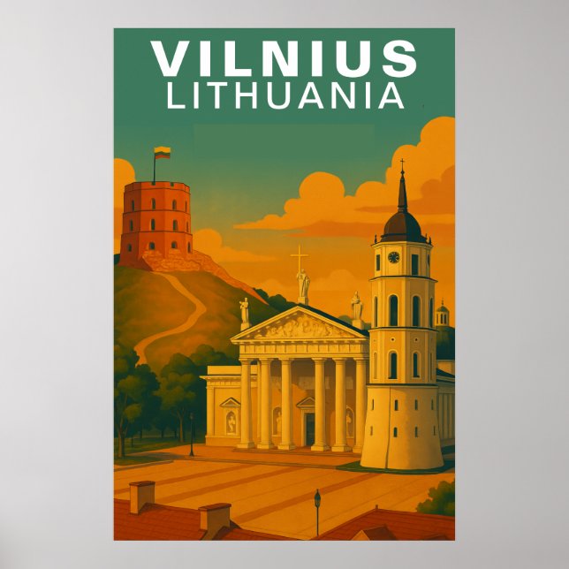 Vilnius, Lithuania Hilltop Brick Tower Travel Poster (Front)