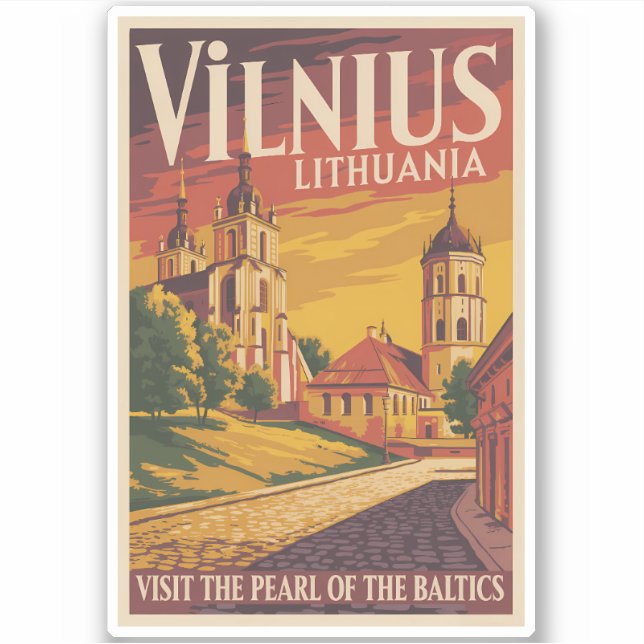 Vilnius Lithuania Illustration Travel Art Vintage (Front)