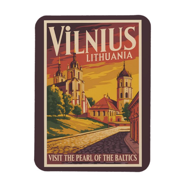 Vilnius Lithuania Illustration Travel Art Vintage Magnet (Vertical)
