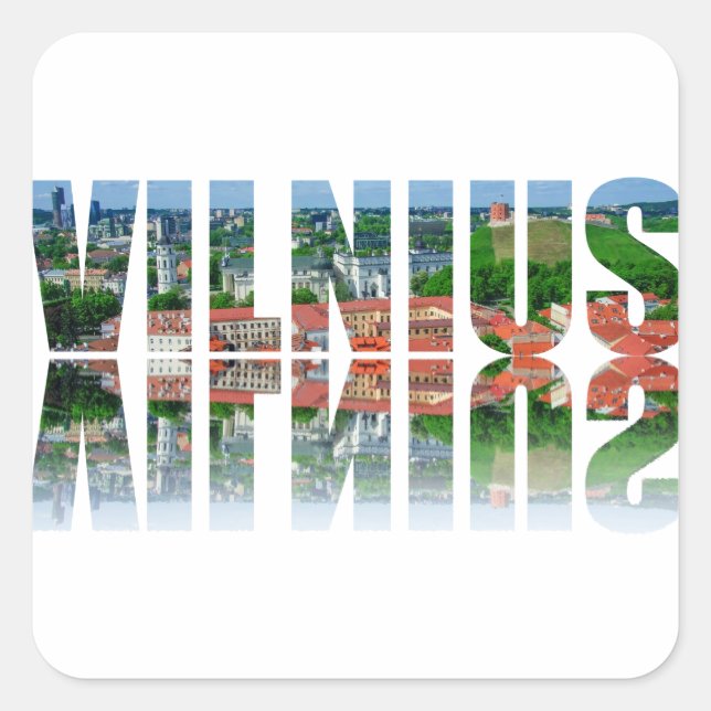 Vilnius text with reflection square sticker (Front)