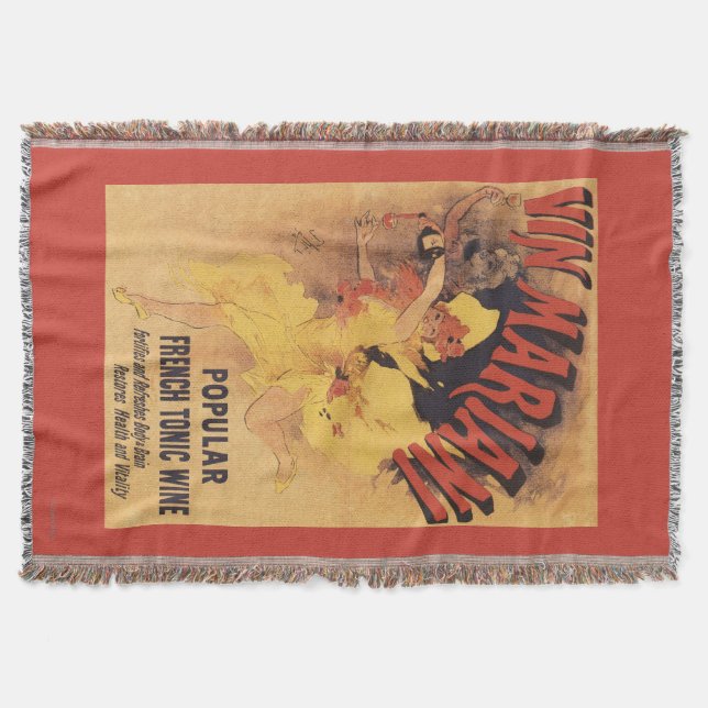Vin Mariani Dancing Girl Pouring Wine Throw Blanket (Front)