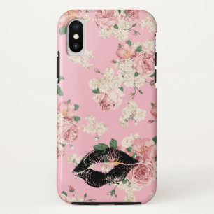Vinage Floral Pattern Black Lipstick Kiss Case-Mate iPhone Case