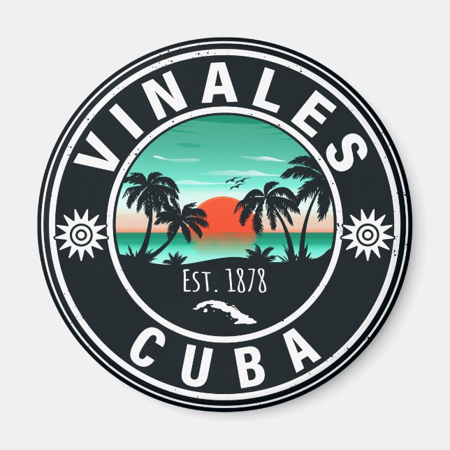 Vinales Cuba Island Retro Sunset Souvenirs 60s Magnet (Front)