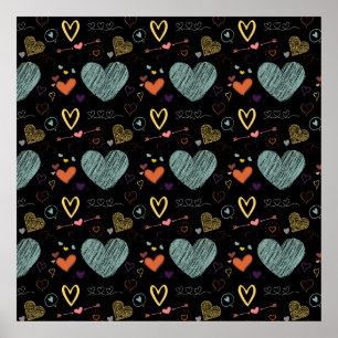 vinatage colours heart pattern - black background poster