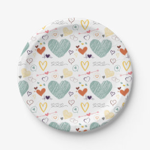 vinatage colours heart pattern paper plate