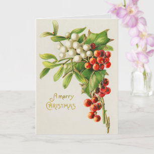 Vinatge Christmas Holly print card