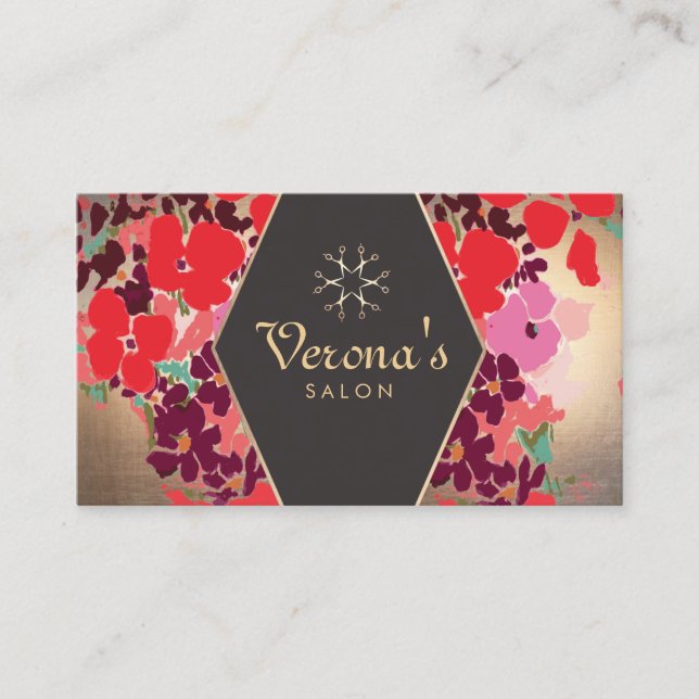 Vinatge Gold Floral Hair Salon Scissors Business Card (Front)