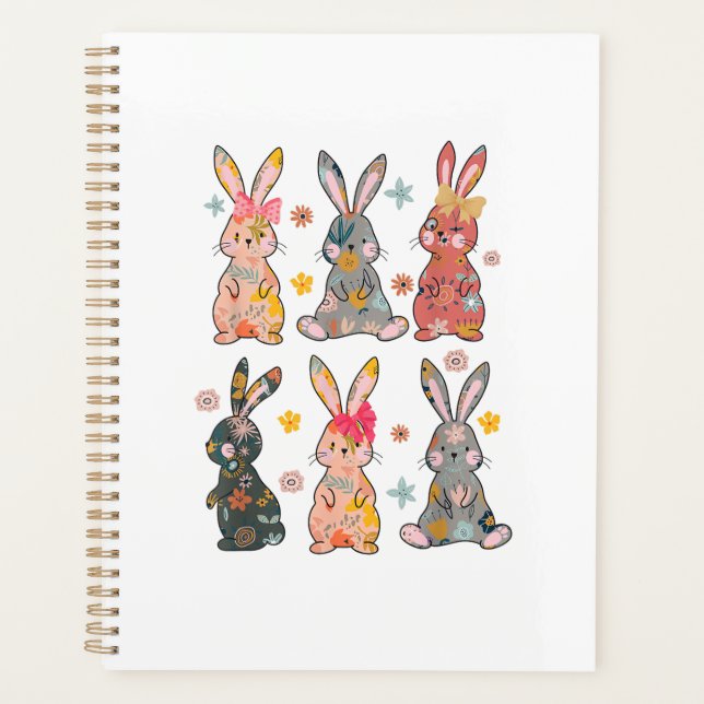 Vinatge Retro Bunny Floral Flower Rabbit Easter Da Planner (Front)