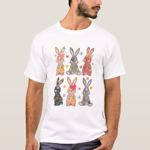 Vinatge Retro Bunny Floral Flower Rabbit Easter Da T-Shirt