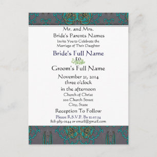 Vinatge Turquoise Teal Blue Wedding Invitation Postcard