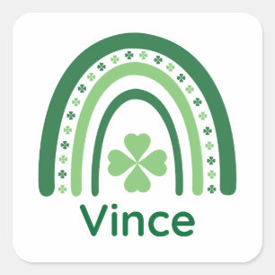 Vince Name Clover Boho Rainbow Square Sticker