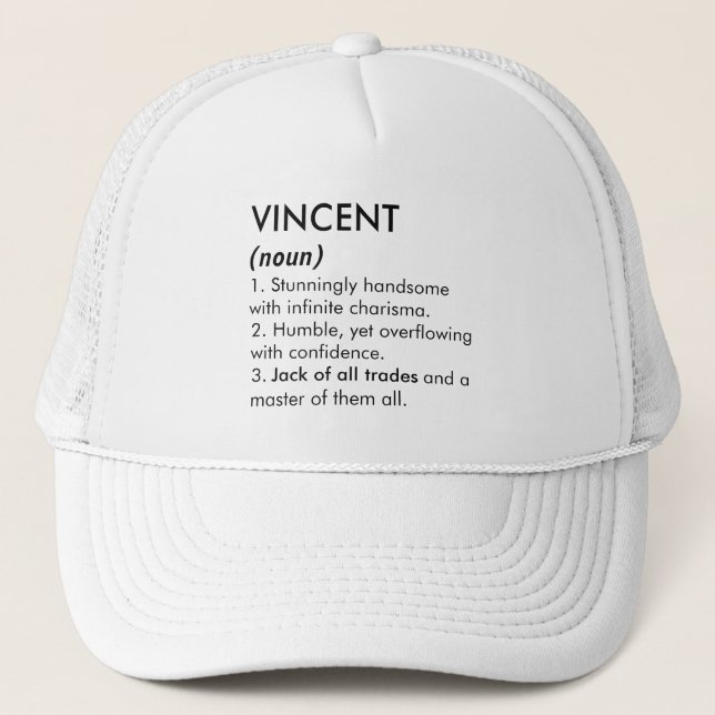 Vincent name, Editable name, Custom name Trucker Hat (Front)