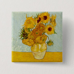 Vincent Van Gogh 12 Sunflowers Impressionist 15 Cm Square Badge