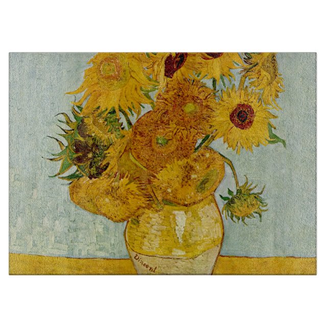 Vincent Van Gogh 12 Sunflowers Impressionist Cutting Board (Front)