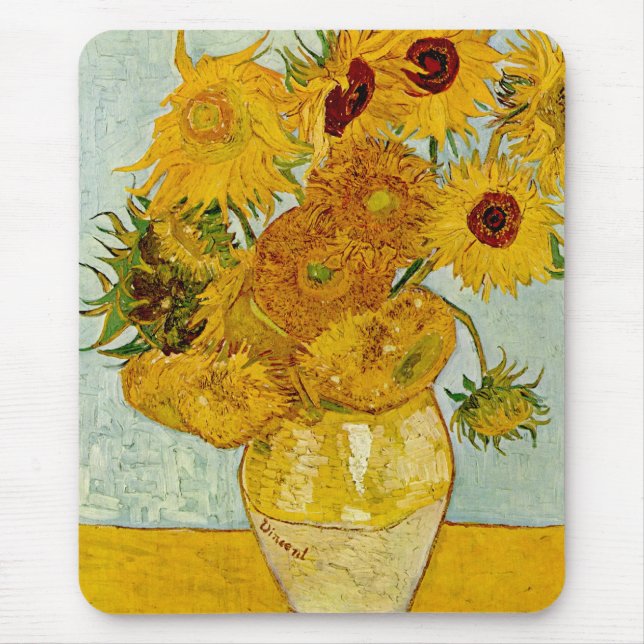 Vincent Van Gogh 12 Sunflowers Impressionist Mouse Pad (Front)