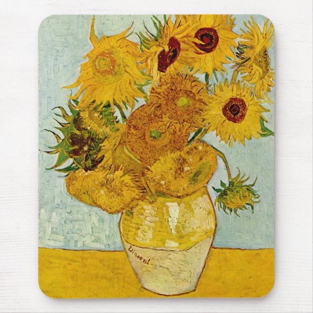 Vincent Van Gogh 12 Sunflowers Impressionist Mouse Pad (Front)