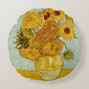 Vincent Van Gogh 12 Sunflowers Impressionist Round Cushion