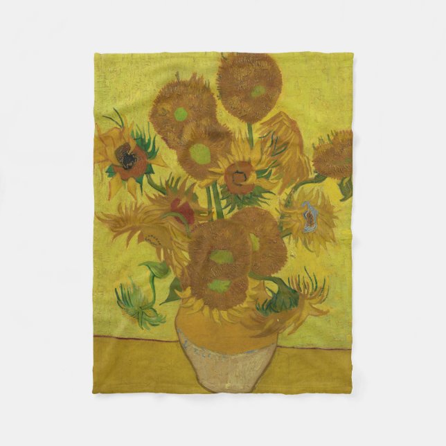 Vincent Van Gogh 15 Sunflowers Painting Fleece Blanket (Front)