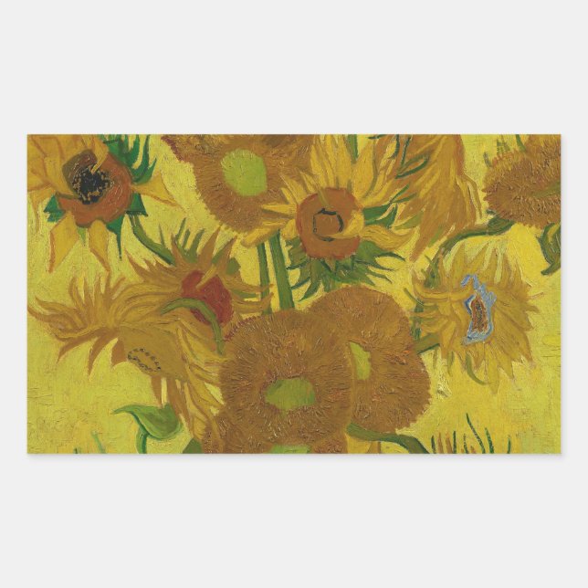 Vincent Van Gogh 15 Sunflowers Painting Rectangular Sticker (Front)