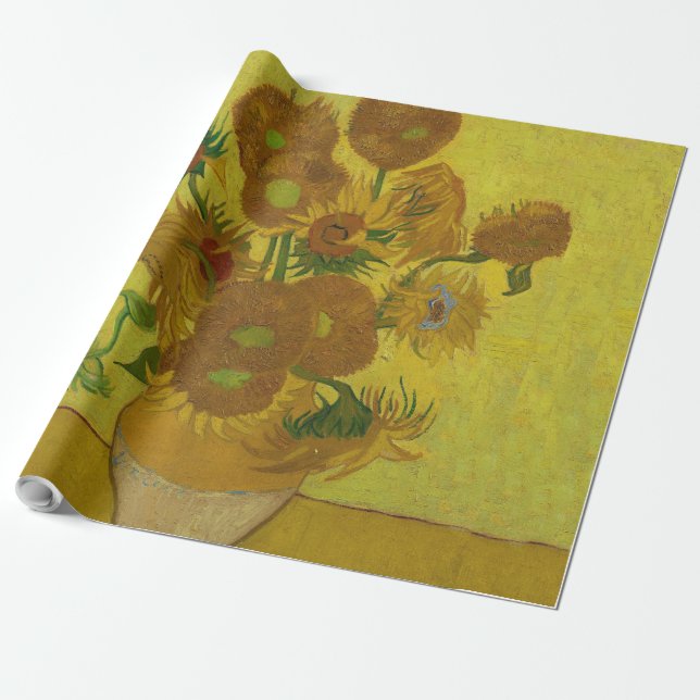 Vincent Van Gogh 15 Sunflowers Painting Wrapping Paper (Unrolled)