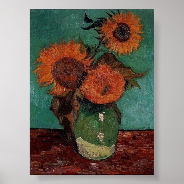 Vincent Van Gogh 3 Sunflowers Art Painting Print  (Front)
