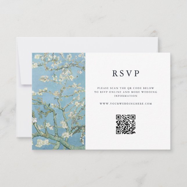 Vincent Van Gogh Almond Blossom Floral Wedding RSVP Card (Front)