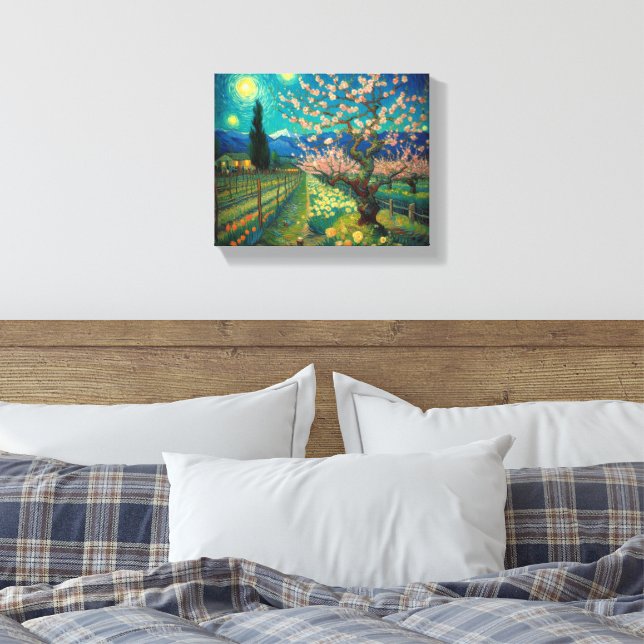 Vincent van Gogh  Almond Blossom Landscape View  Canvas Print (Insitu(Bedroom))