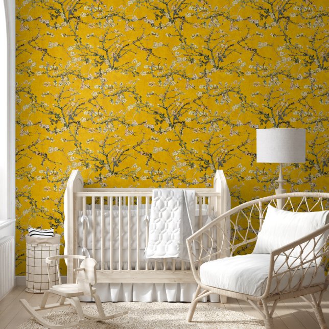 Vincent Van Gogh Almond Blossom on Naples Yellow Wallpaper (Kids)