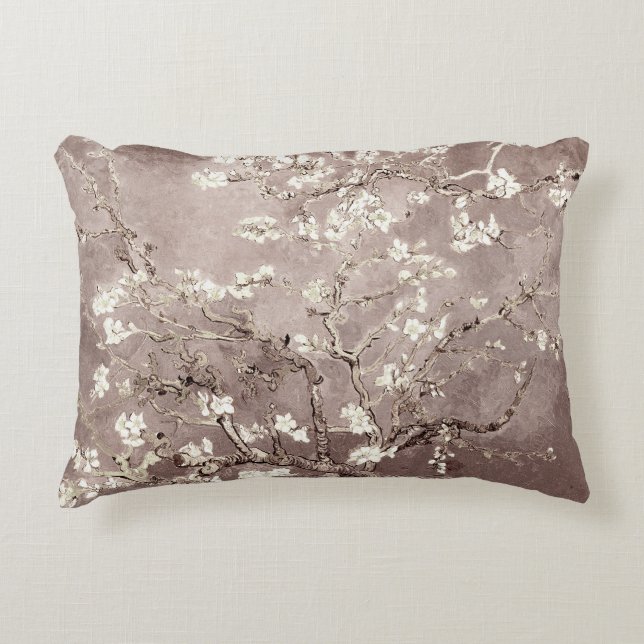 Vincent Van Gogh Almond Blossoms Beige Taupe Decorative Cushion (Front)