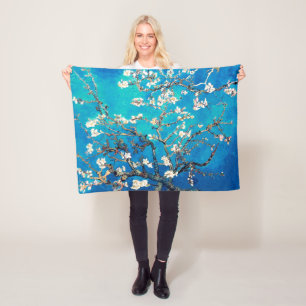 Vincent Van Gogh Almond Blossoms Bright Turquoise Fleece Blanket