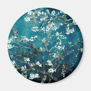 Vincent Van Gogh Almond Blossoms Dark Teal Magnet