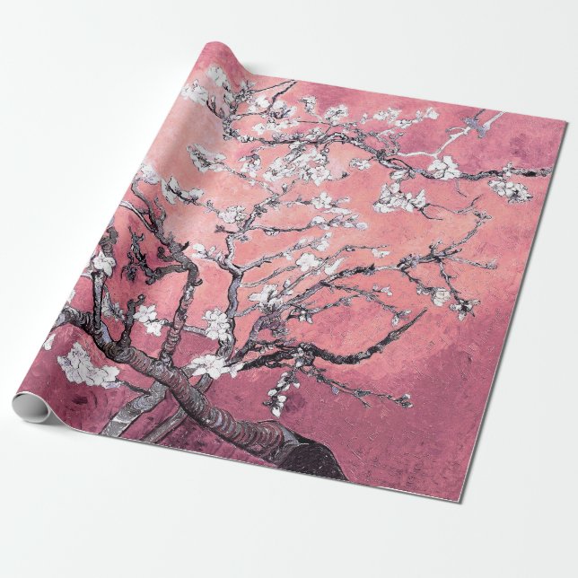 Vincent Van Gogh Almond Blossoms Peachy Pink Wrapping Paper (Unrolled)