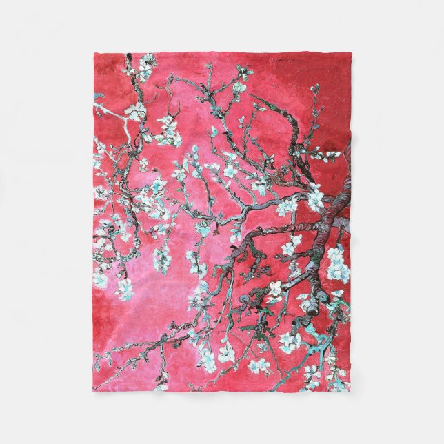 Vincent Van Gogh Almond Blossoms Red blue Fleece Blanket (Front)