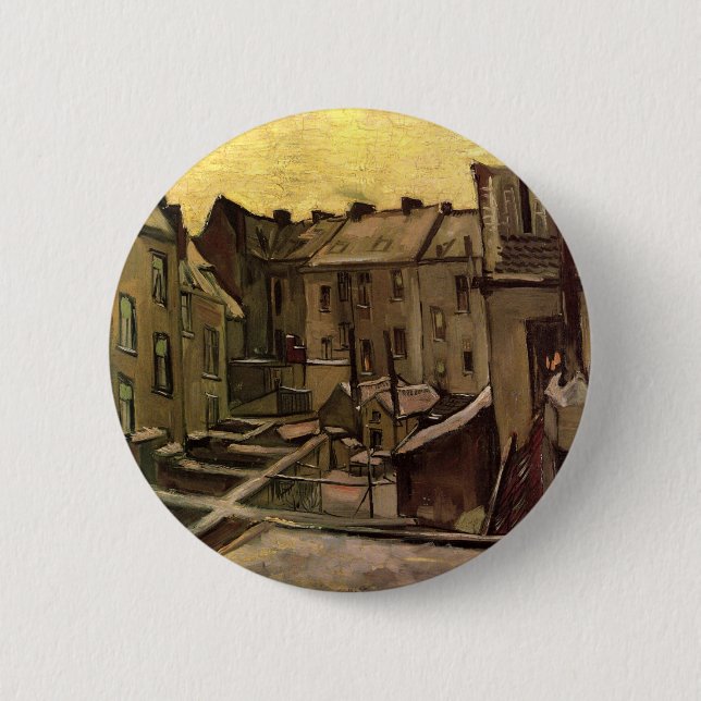 Vincent van Gogh, Backyards of Old Houses, Antwerp 6 Cm Round Badge (Front)