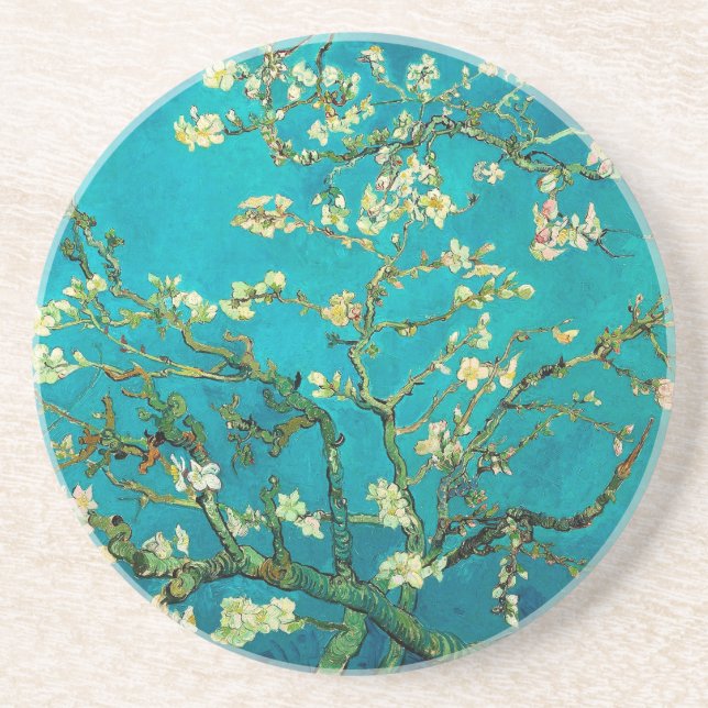 Vincent Van Gogh Blossoming Almond Tree Floral Art Coaster (Front)