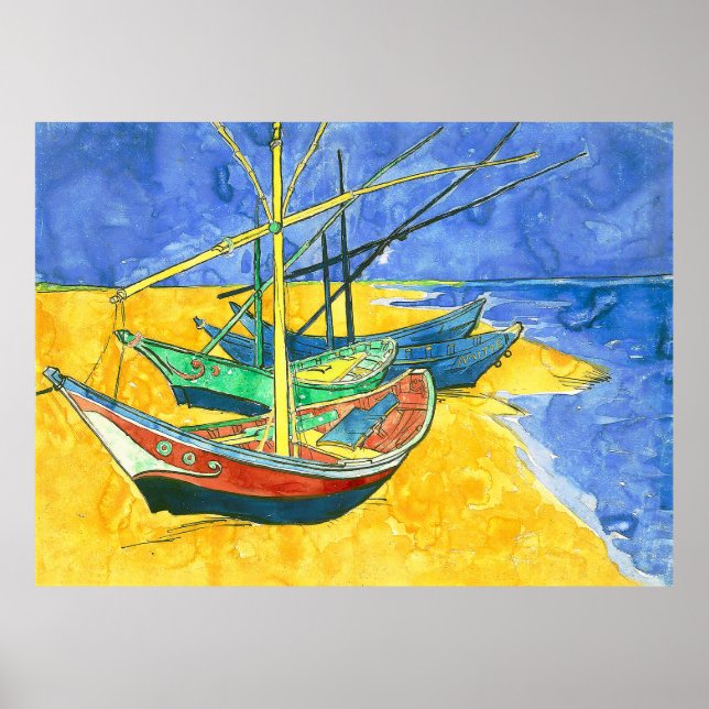 Vincent van Gogh Boats at Saintes-Marie watercol Poster (Front)