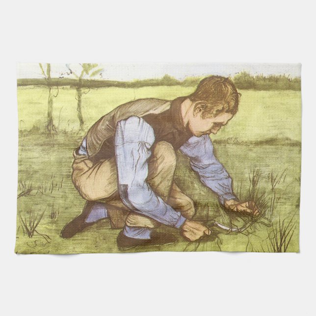 Vincent van Gogh - Boy Cutting Grass with Sickle Tea Towel (Horizontal)