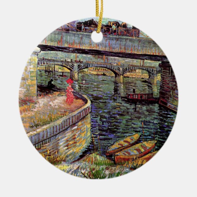 Vincent Van Gogh - Bridges Across The Seine Ceramic Tree Decoration (Front)