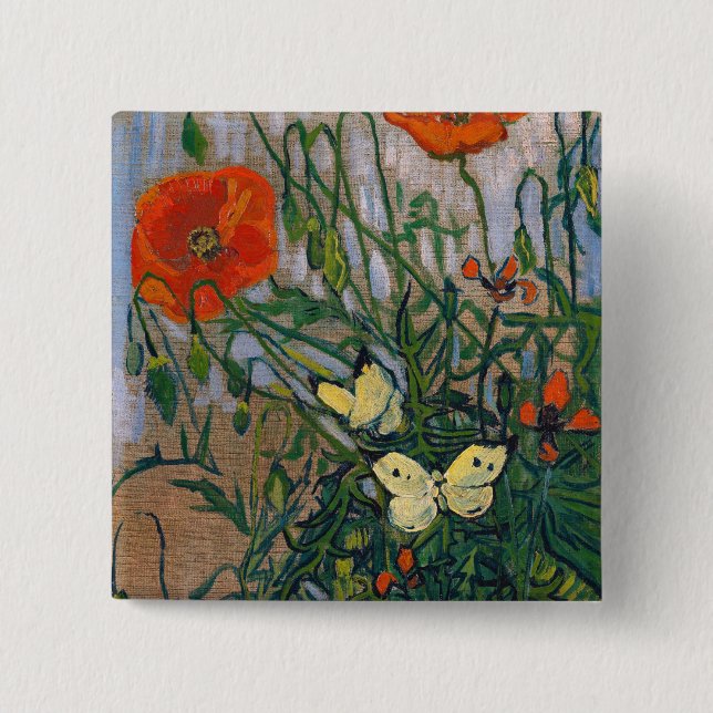 Vincent van Gogh - Butterflies and Poppies 15 Cm Square Badge (Front)