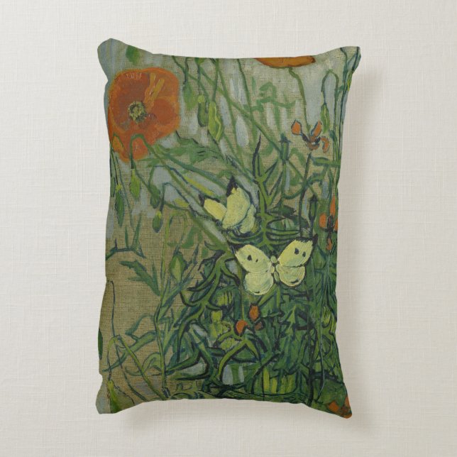 Vincent van Gogh - Butterflies and Poppies Decorative Cushion (Back(Vertical))