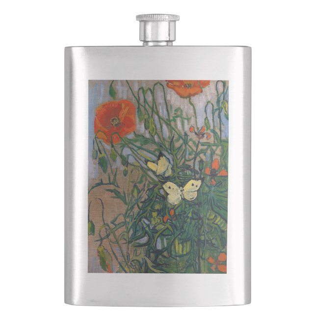 Vincent van Gogh - Butterflies and Poppies Hip Flask (Front)